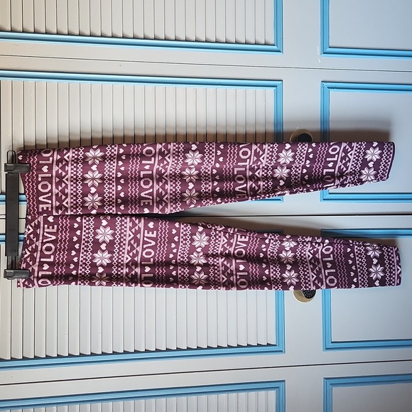 Streetwear Society Maroon and White Fair Isle Print Leggings - Picture 1 of 9